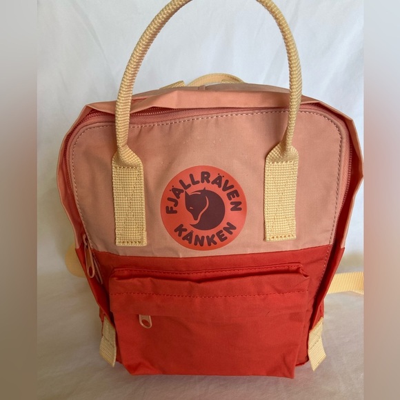 Fjällräven Women's Kanken Art Mini Backpack Poppy Fields Cotton Sky Coral Peach - Picture 2 of 13